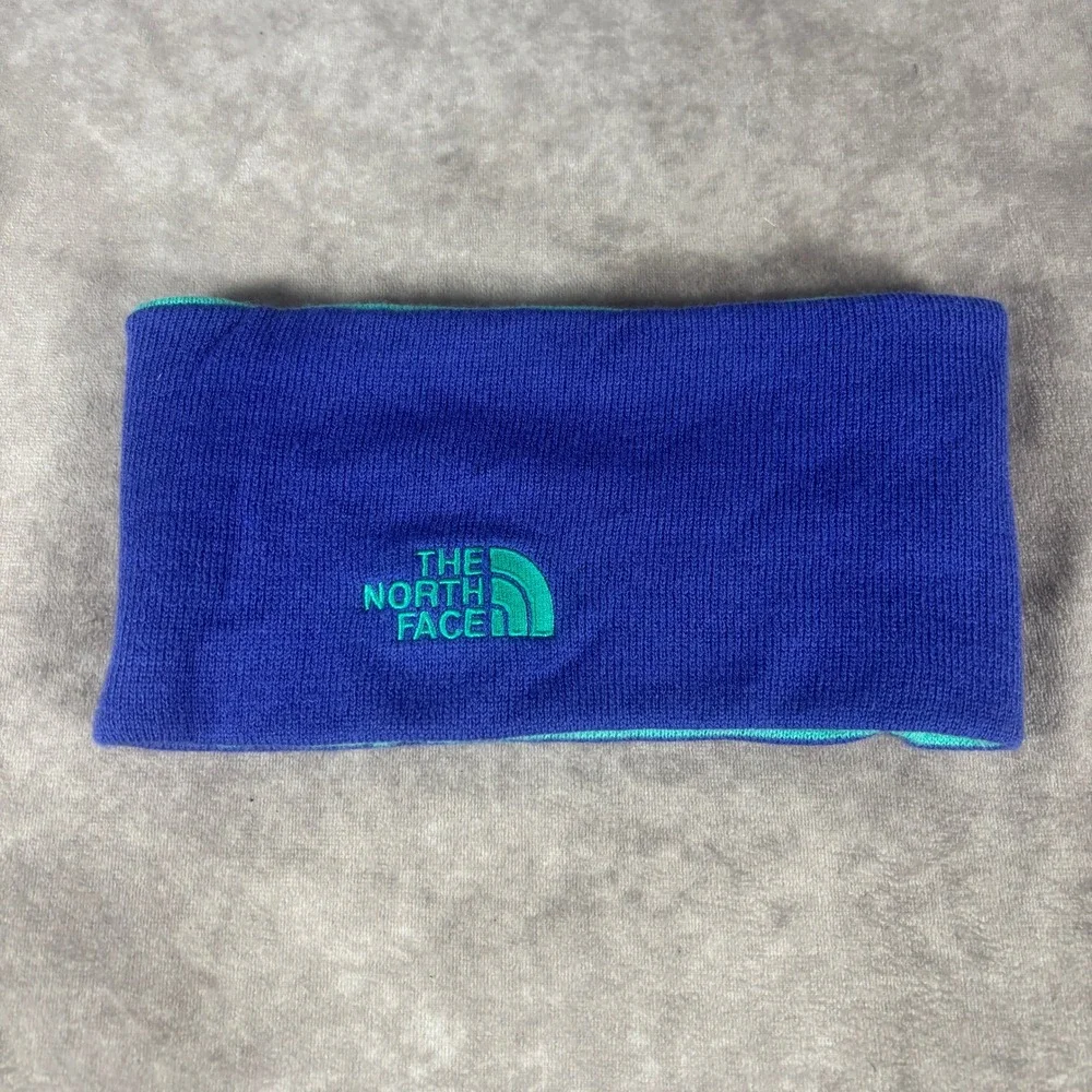 The North Face Headband Women OS Teal Navy Reversible Knit Logo Ear Warmer Sport